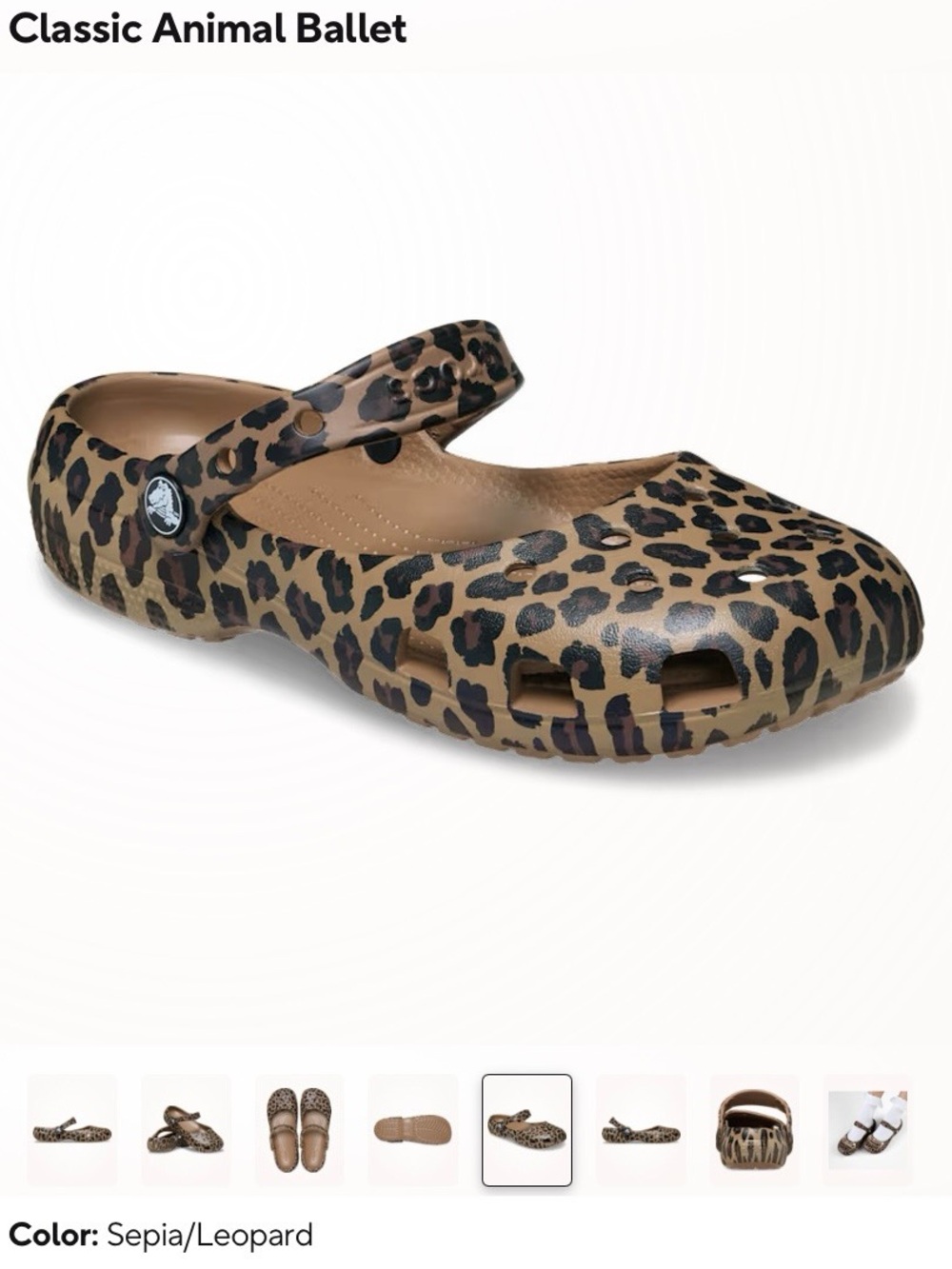 CROCS Sepia Leopard Classic Animal Ballet Clog with Strap